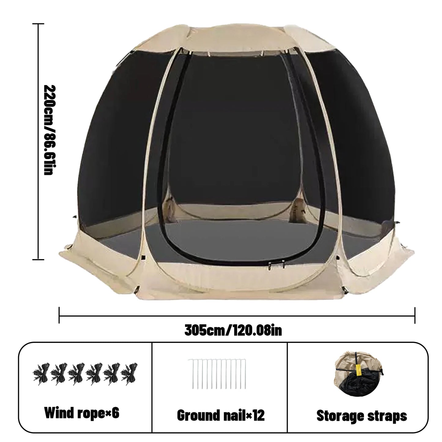Large Family Pop-Up Shelter - 6-8 Person Sun Canopy with Full Mesh Walls, Camping & Garden Tent