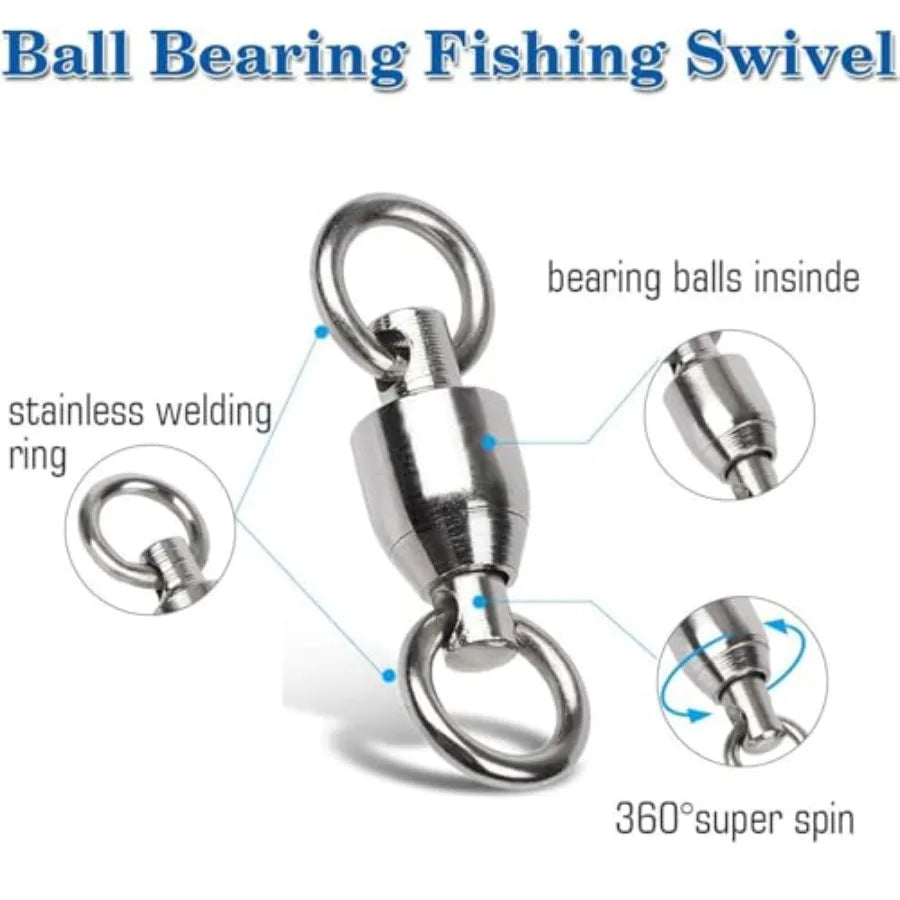 Ball Bearing Swivels Connector High Strength Stainless Steel Solid Welded Rings Barrel Swivels Saltwater Freshwater Fishing