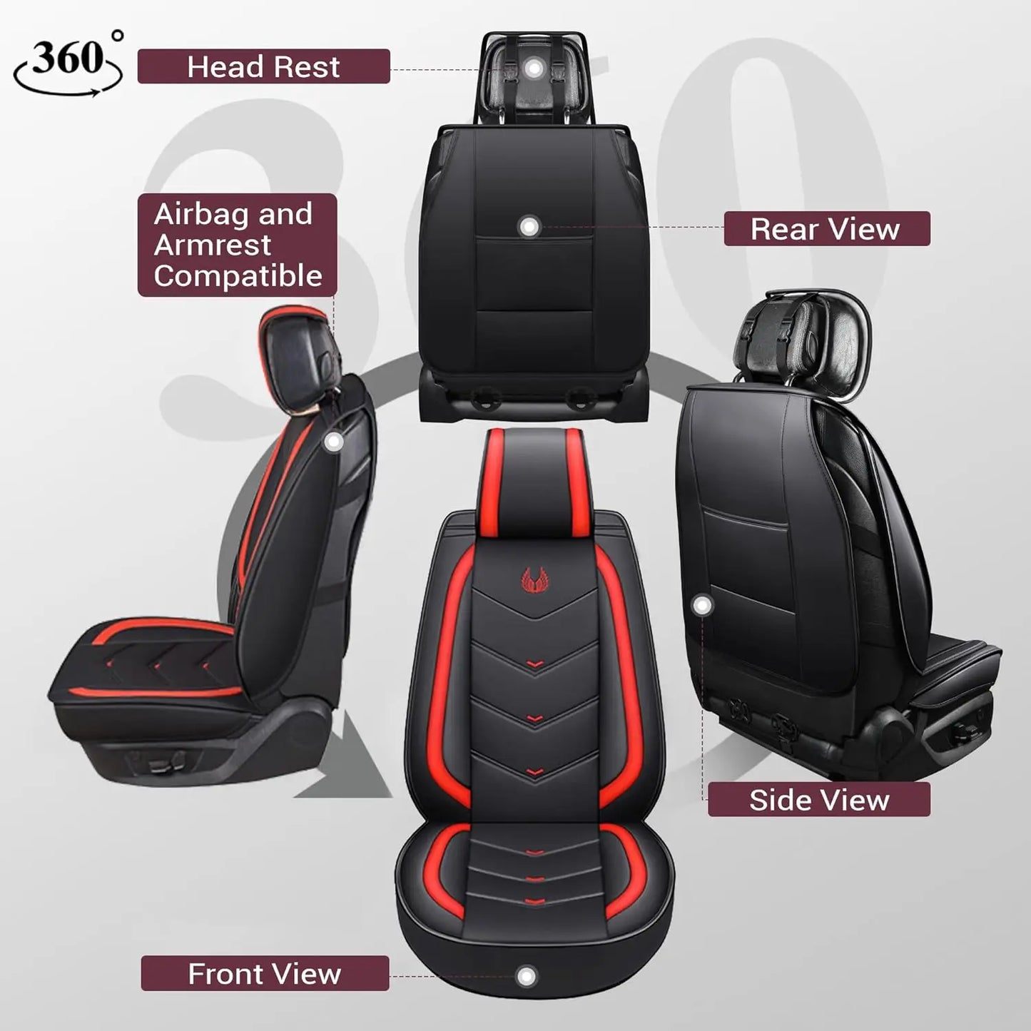 Car Seat Covers for 5 - Seat Cars, OS - 003 Red Waterproof Faux Leather, Fit for Most Sedans, SUVs and Pick - up Trucks
