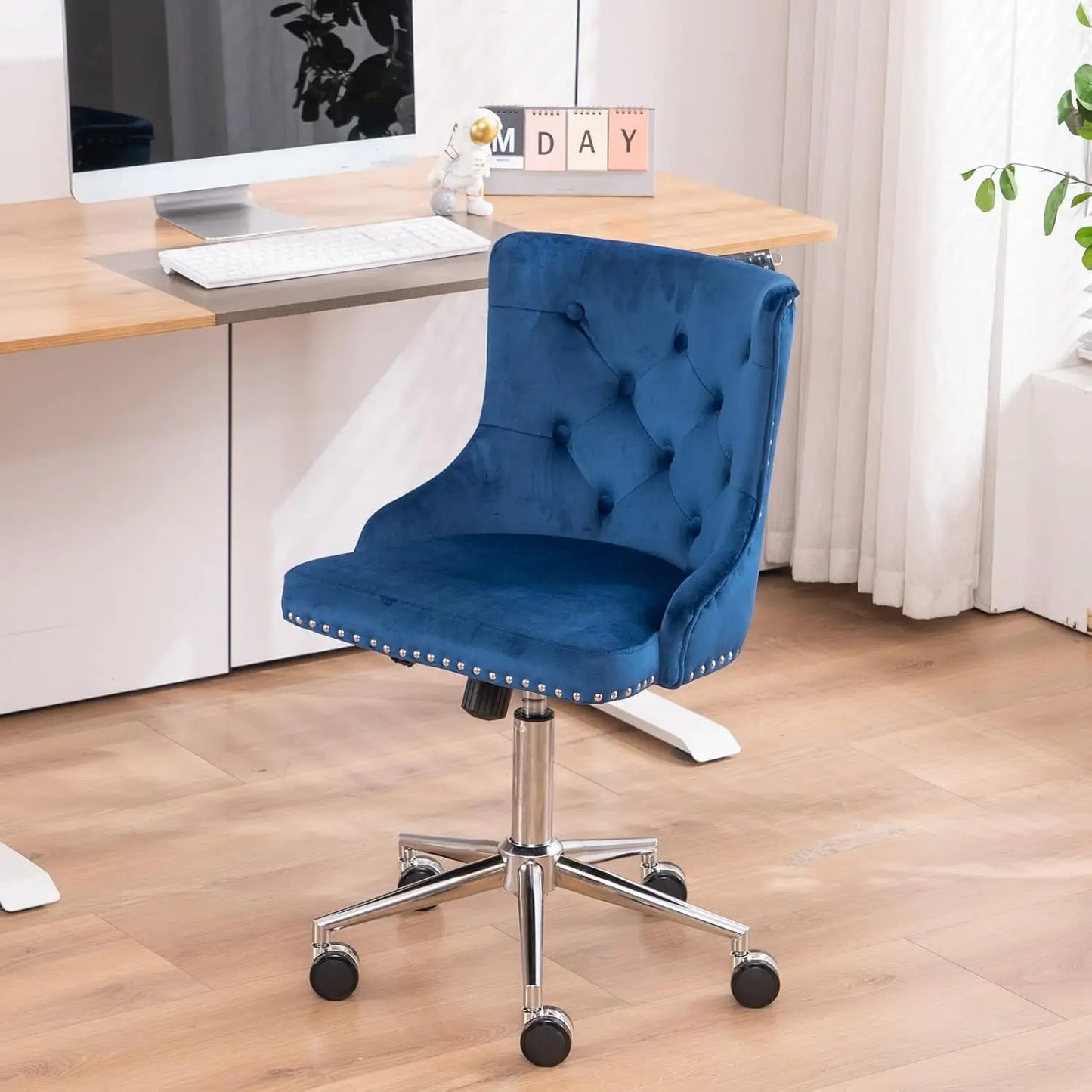 Luxurious Velvet Tufted Armless Office Chair With Wheels