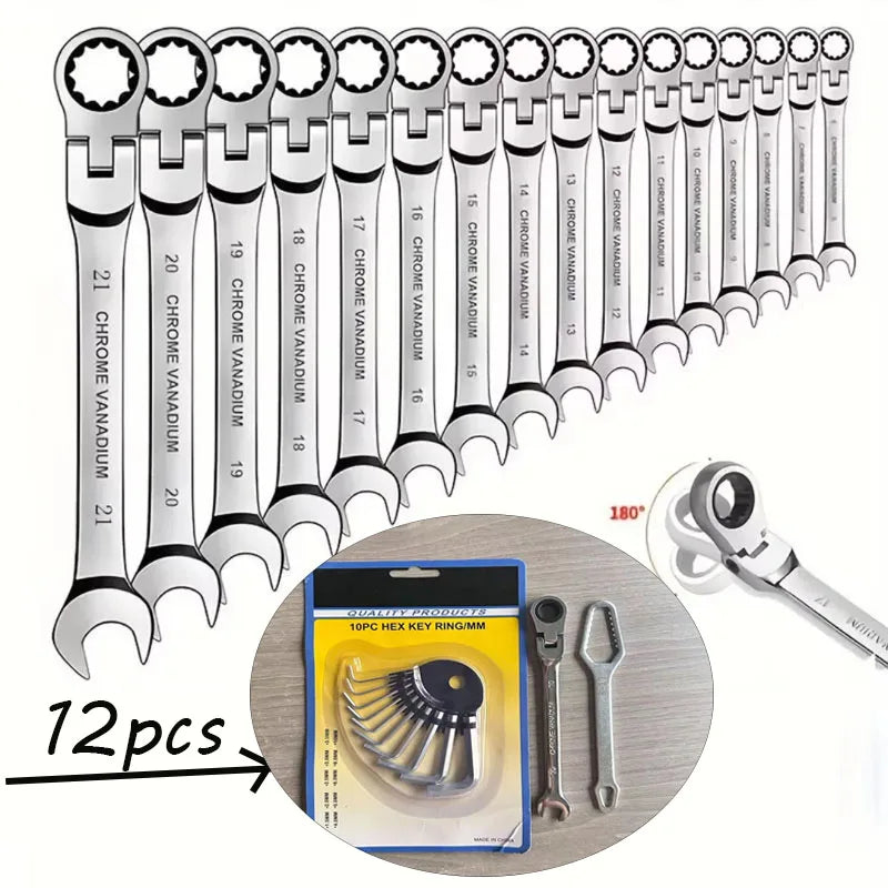 12-Piece Chrome Vanadium Steel Combination Wrench Set,Rust-Proof Hand Tools for Auto Repair & Household Use, Practical Tool Gift