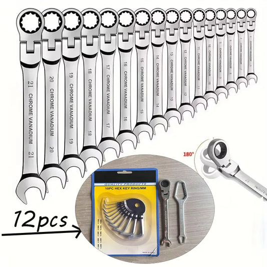 12-Piece Chrome Vanadium Steel Combination Wrench Set,Rust-Proof Hand Tools for Auto Repair & Household Use, Practical Tool Gift