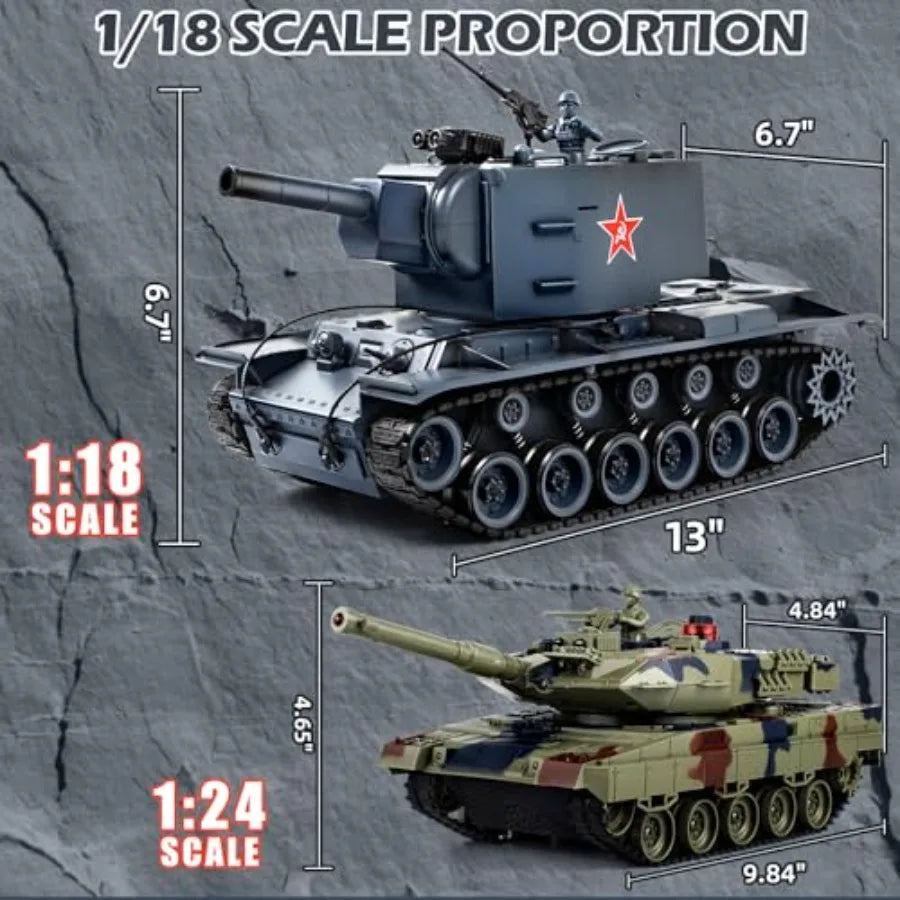 1:18 RC Tank for Adult and Kid 2.4G Soviet Union KV2 Model Toys RC Vehicle Tank That Shoots BBS with Smoke Lights Sound and Rec