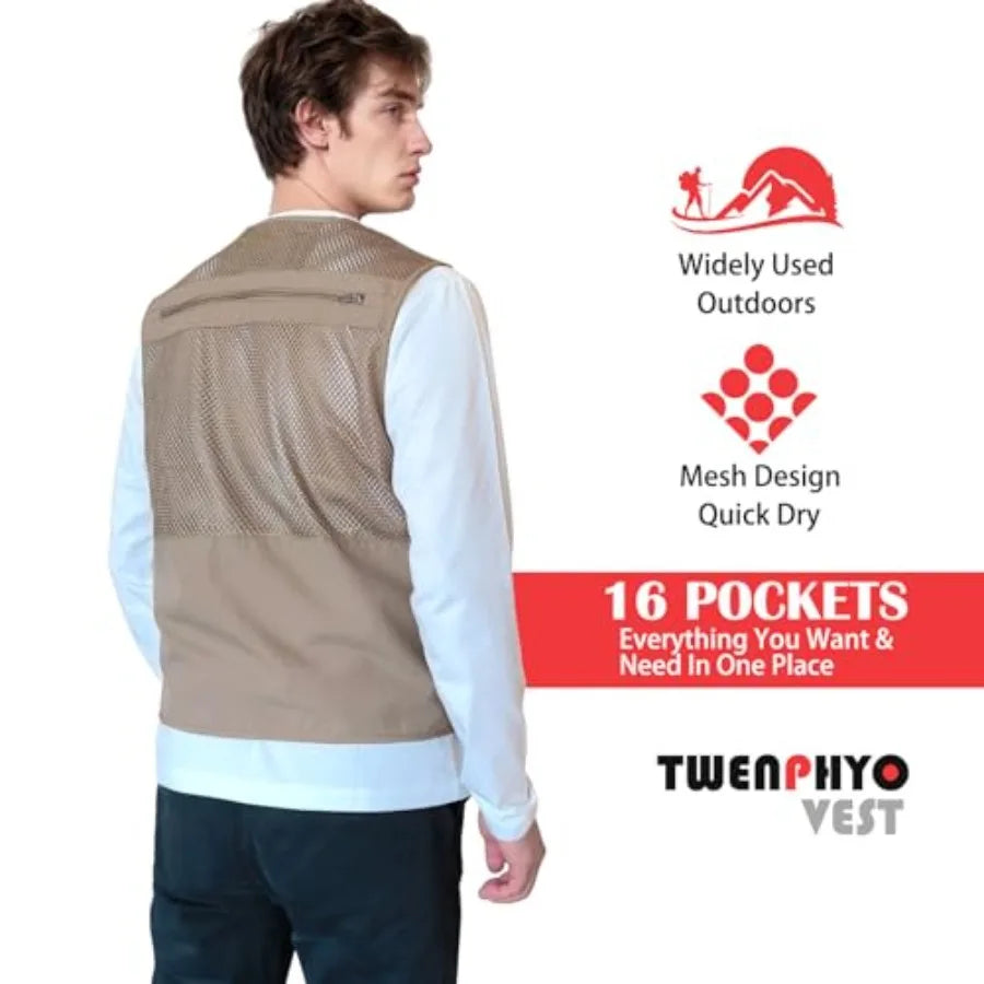 Versatile Men's Summer Vest for Fishing, Travel, Outdoor Work, Safari and Photography with Multiple Pockets