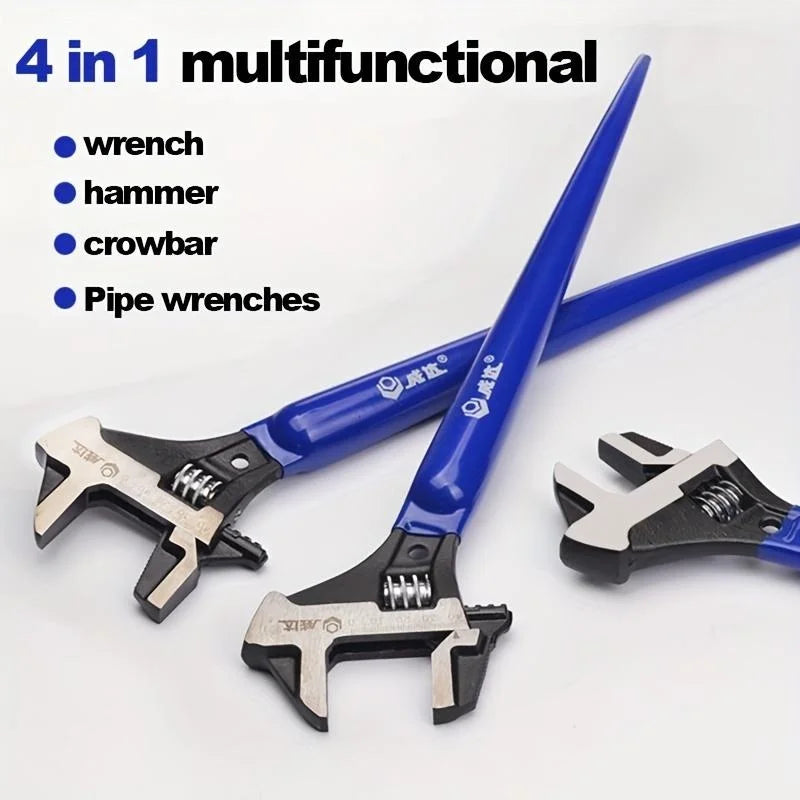 Heavy Duty 4-in-1 Adjustable Spud Wrench 16in 405mm Reversible Jaw With Hammer Head And Pipe Wrench For Professionals