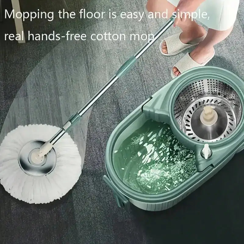 360° Spin Mop And Bucket System With Wringer - 61" Stainless Steel Handle & 2 Microfiber Refills, Self-Cleaning Floor Mop For Tile, Hardwood, Laminate Floors (Green)
