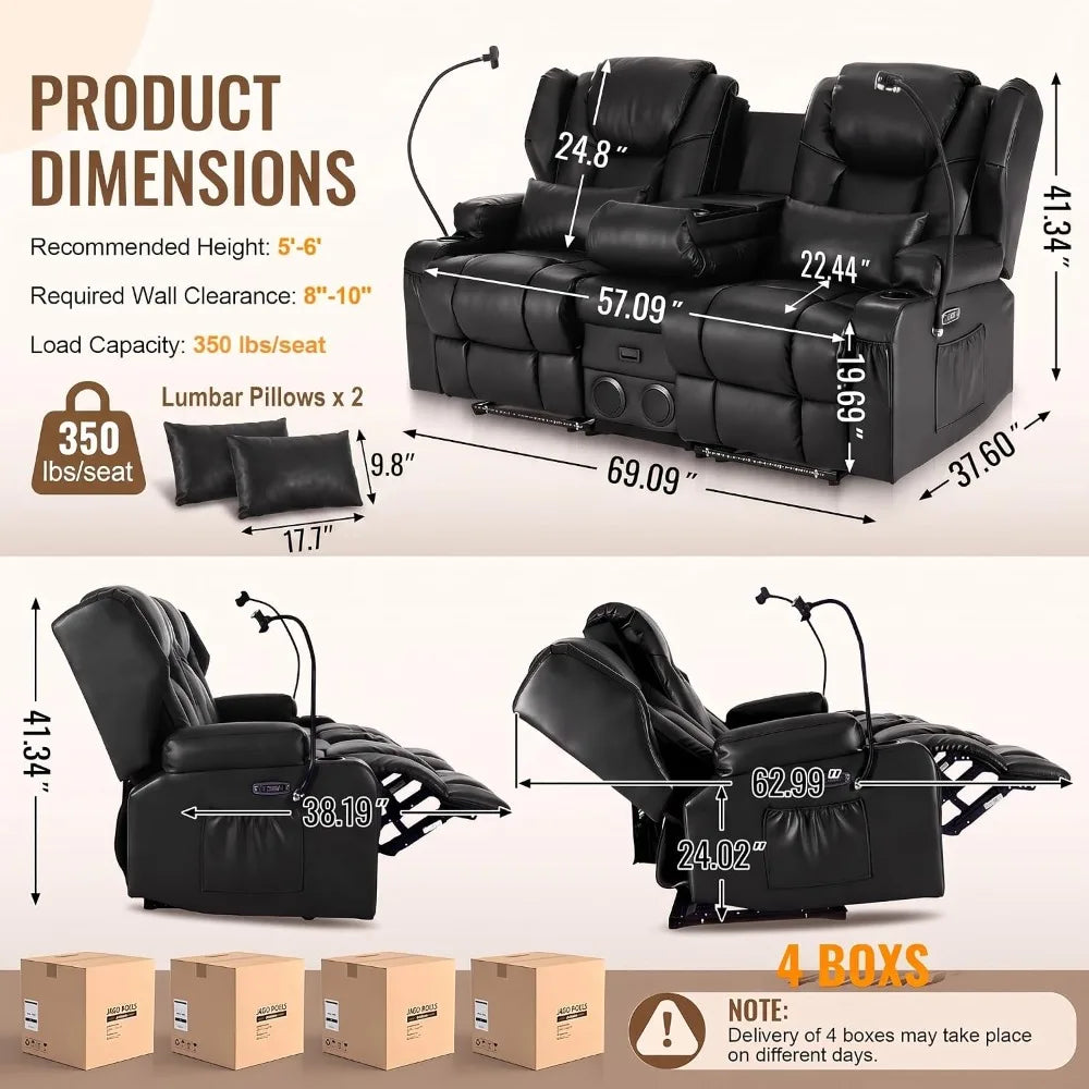 Power Recliner Loveseat for Living Room, Loveseat Sofa with Center Console, USB Type-C Port, PU Leather Chair with, Customized
