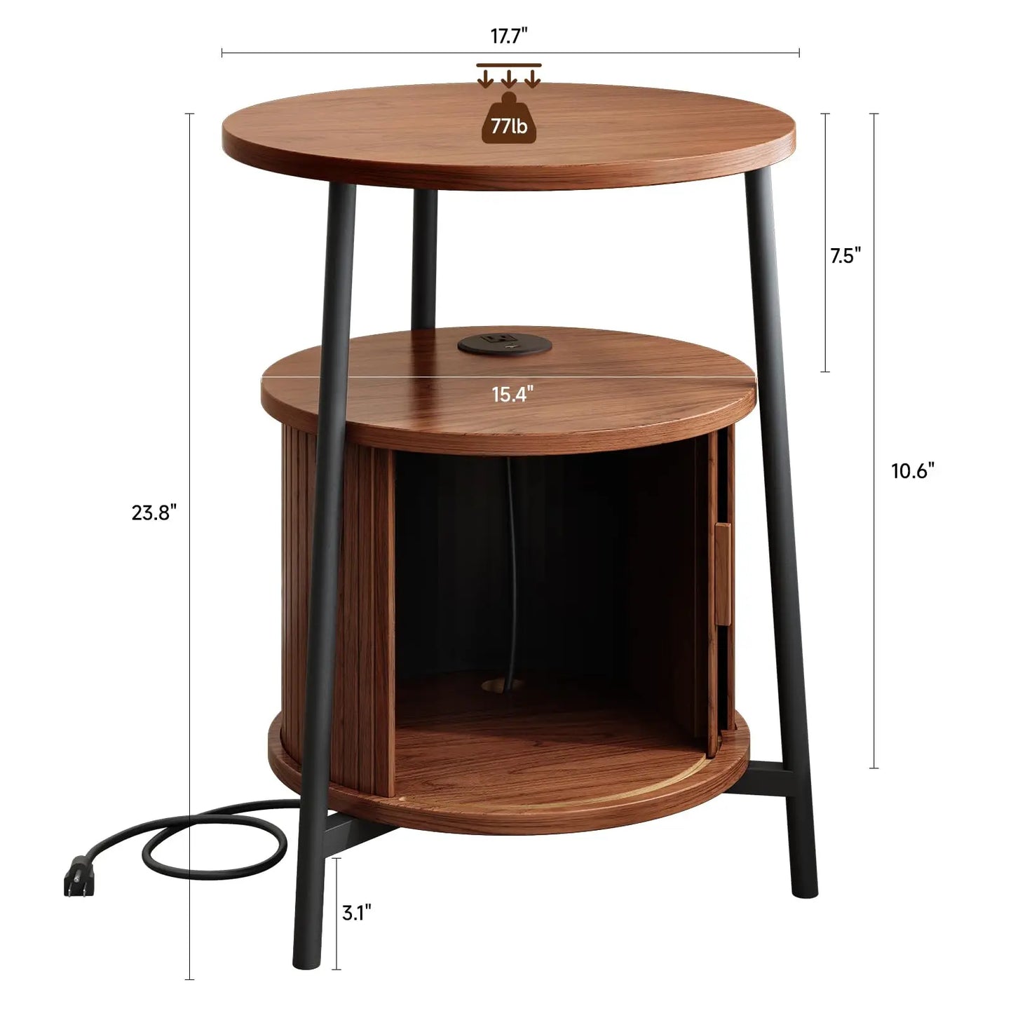 Fluted Round End Table, Mid Century Bedside Table, Modern Nightstands Set Of 2 For Living Room, Bedroom, Entryway