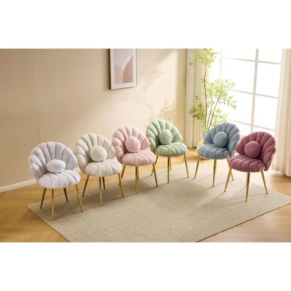 Shell-Inspired Pink & Gold Vanity Chair, Comfortable Accent Seat for Makeup, Office, Dining & More