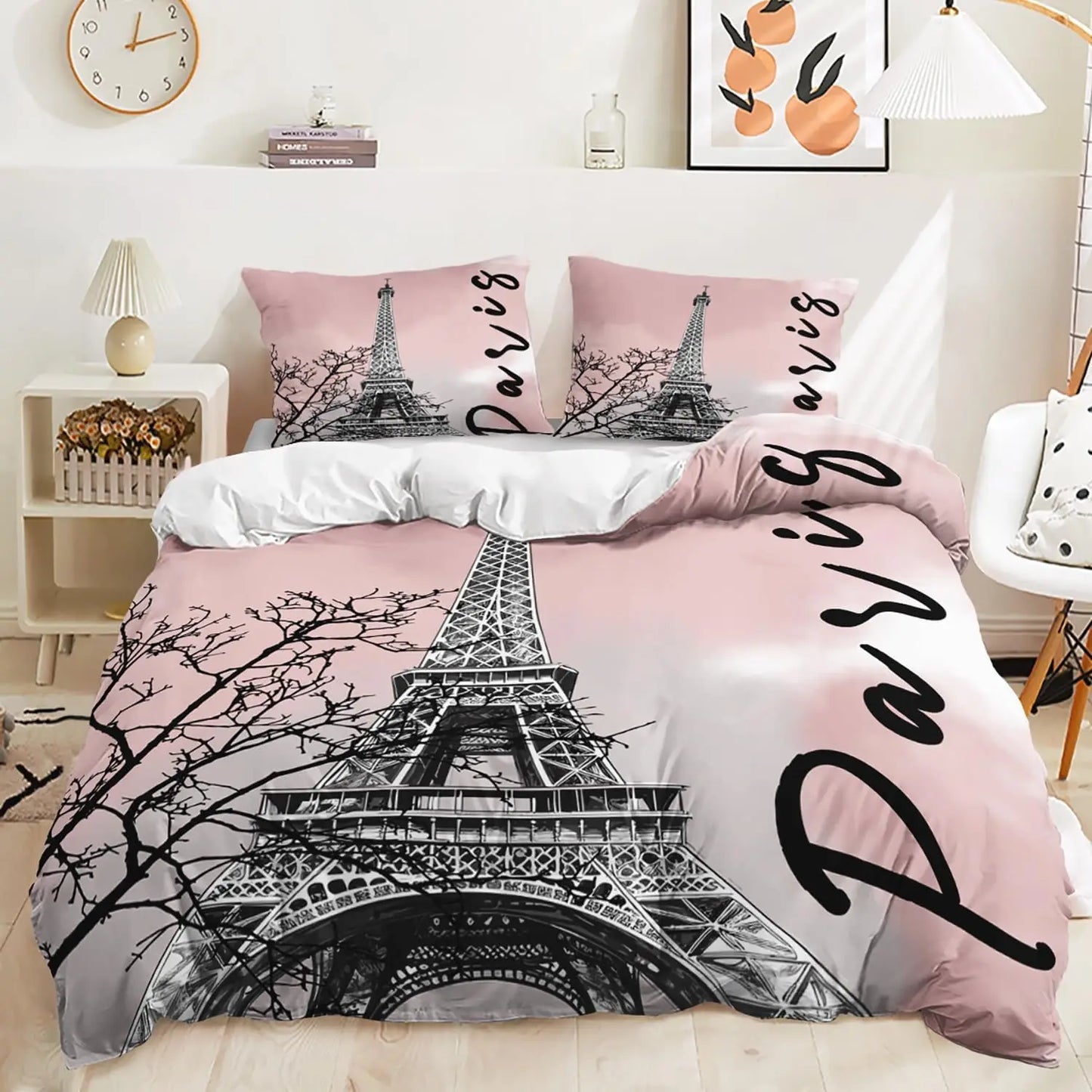 Eiffel Tower Duvet Cover Set Romantic Paris Tower Bedding Set French Style Home Decor Cityscape Quilt Cover King For Girls Boys