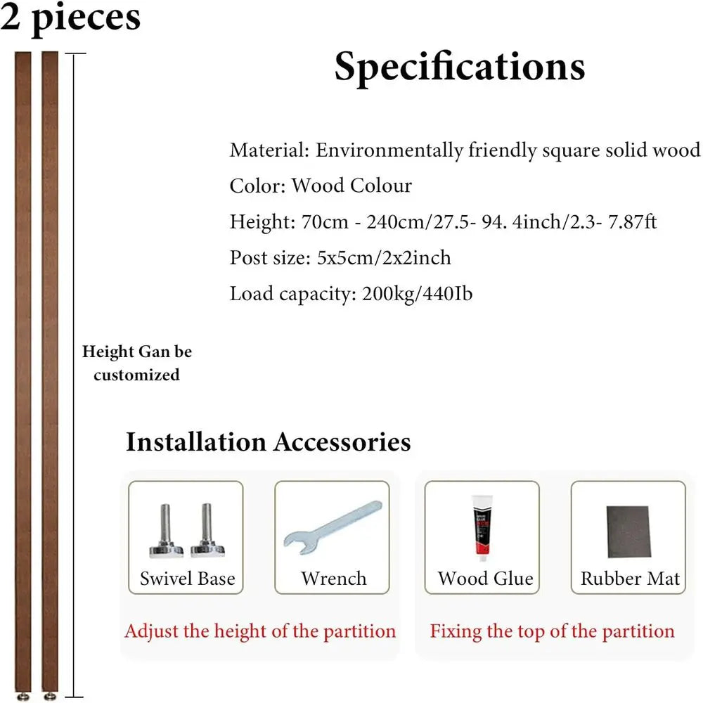 Floor-to-Ceiling Wooden Slat Room Dividers - 2 to 8 Feet Tall, Modern Design for Living Spaces and Offices