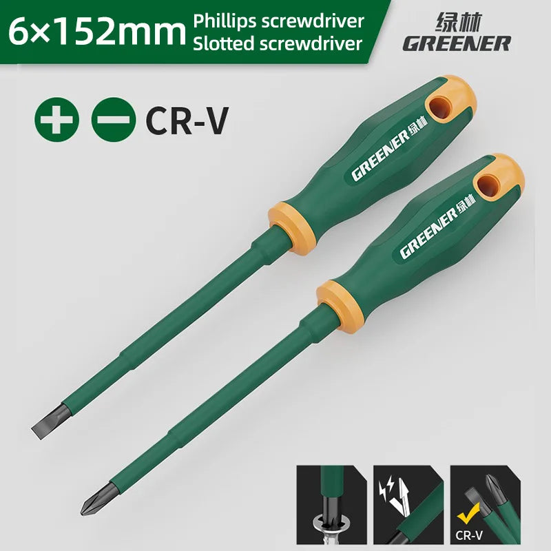 GREENERY Insulated Electrician Screwdriver Current-Isolate Phillips Flat Driver Magnetic Slotted Cross Screwdrivers for Repair