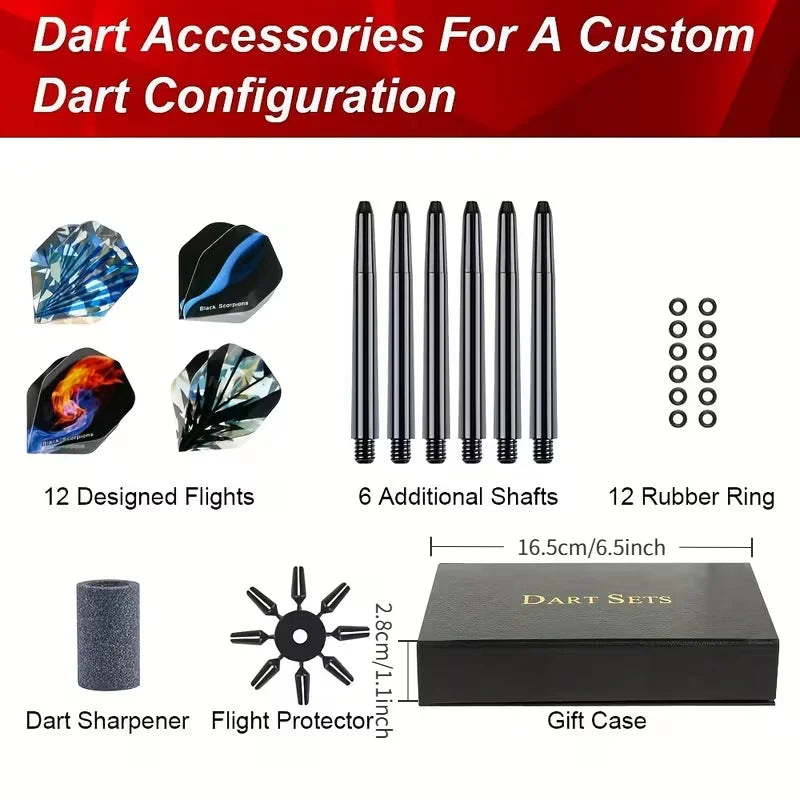 CZHIYAO Steel Darts Set, Professional Darts Tip,4 Style Poly Flights,Dart Sharpener,Rubber Rings,Flight Protector,with Gift Box