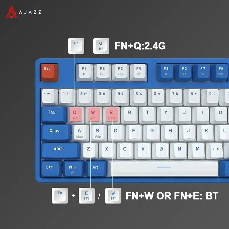 Ajazz Ak871 2.4G Wireless Gaming Mechanical Keyboard 87 Keys Hot-Swappable Bluetooth Keyboard PBT Keycaps for Game Laptop Pc