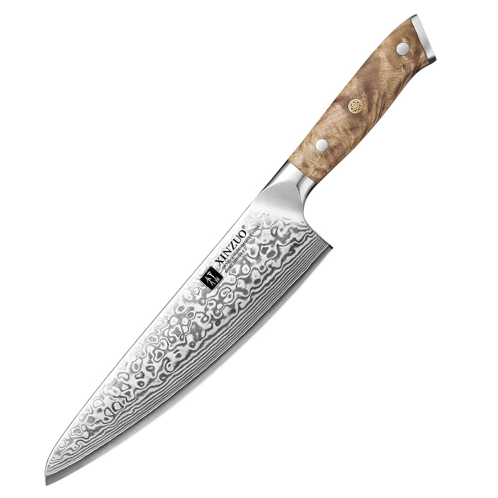 XINZUO 1-3PCS Damascus Steel Knife Set Chef Santoku Utility Knives 67 Layers Super Steel Figured Sycamore Brass Rivets 60HRC