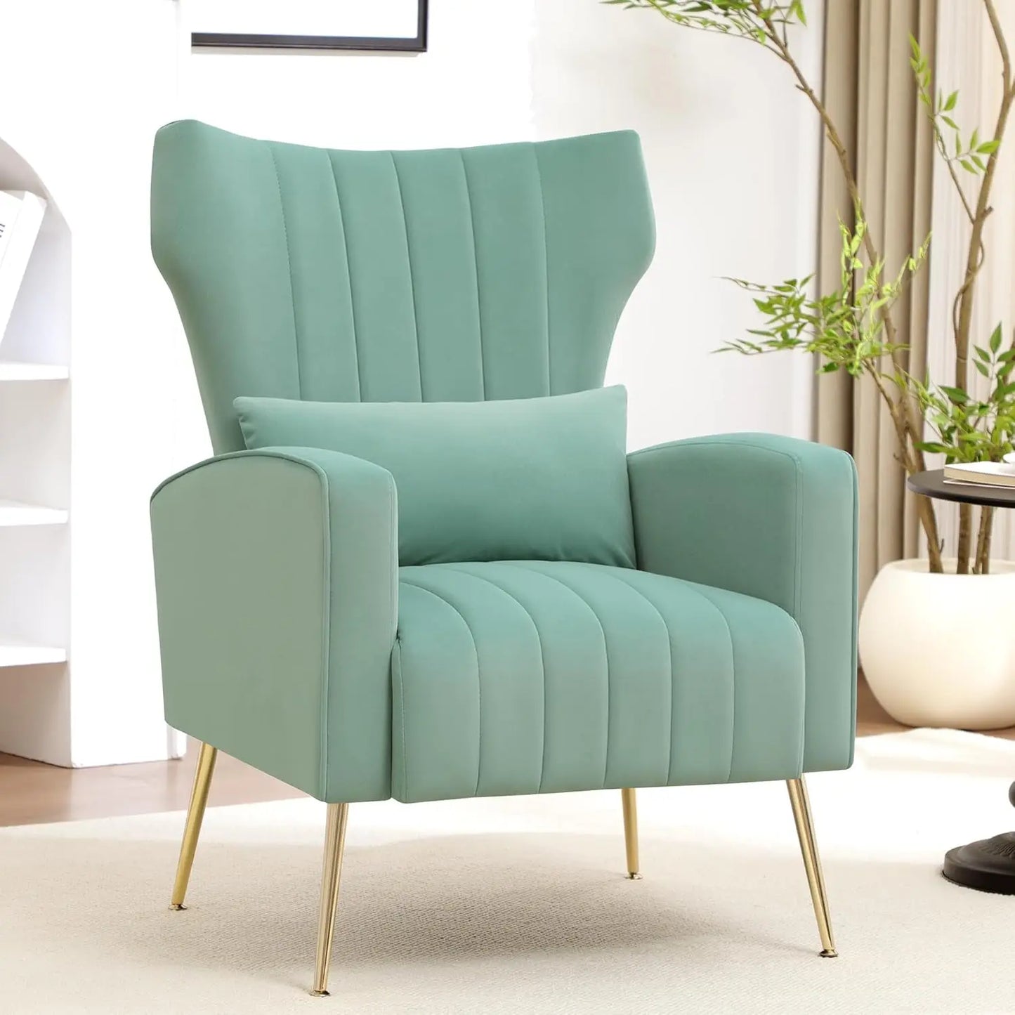 Beige Wingback Armchair Upholstered Reading Chair Bedroom Living Room Small Spaces with Pillow Customized