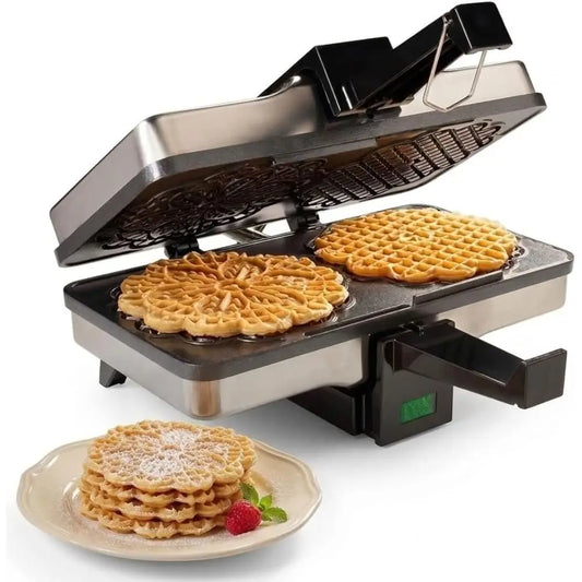 Non-Stick Electric Pizzelle Maker - Bake Two 5-Inch Cookies, Even Heat, Party Supply, Dessert Treats, Recipe Guide Included
