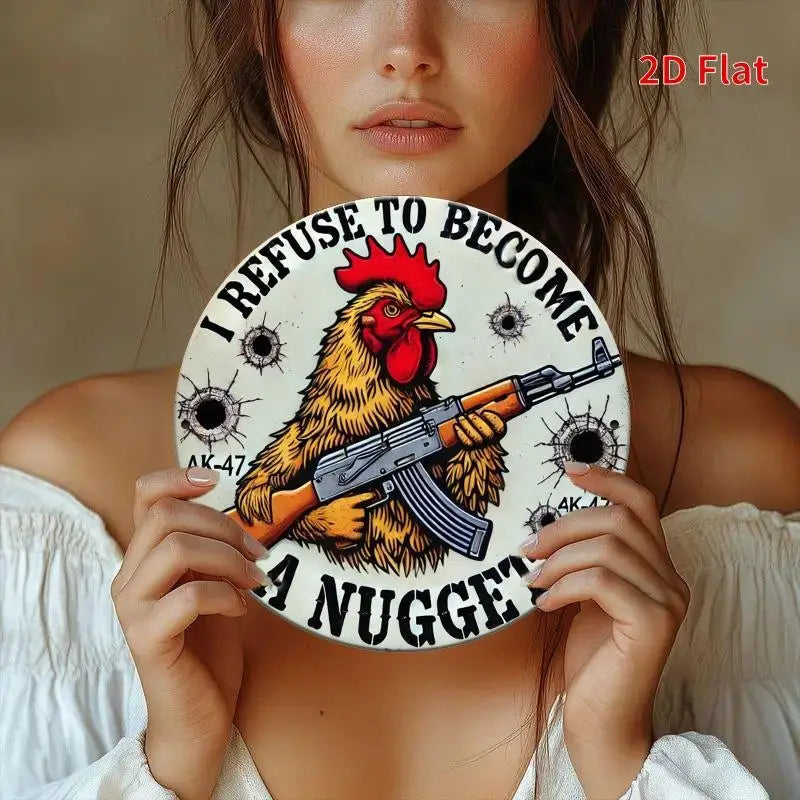 "Chicken Nugget" Metal Sign. 7.8x7.8 inch humorous design for home, office or coffee shop.