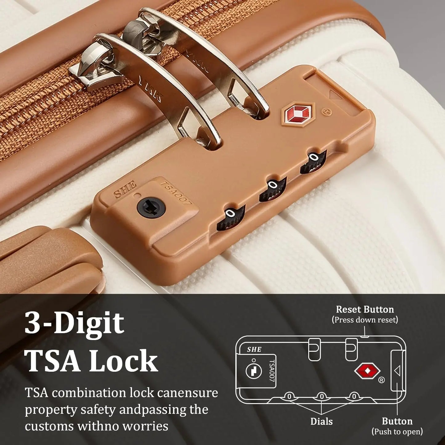 Travel Luggage Set, PP Hard Shell Lightweight Durable Suitcase with Backpack and Small Toiletry Bag, TSA Lock, Spinner Wheels