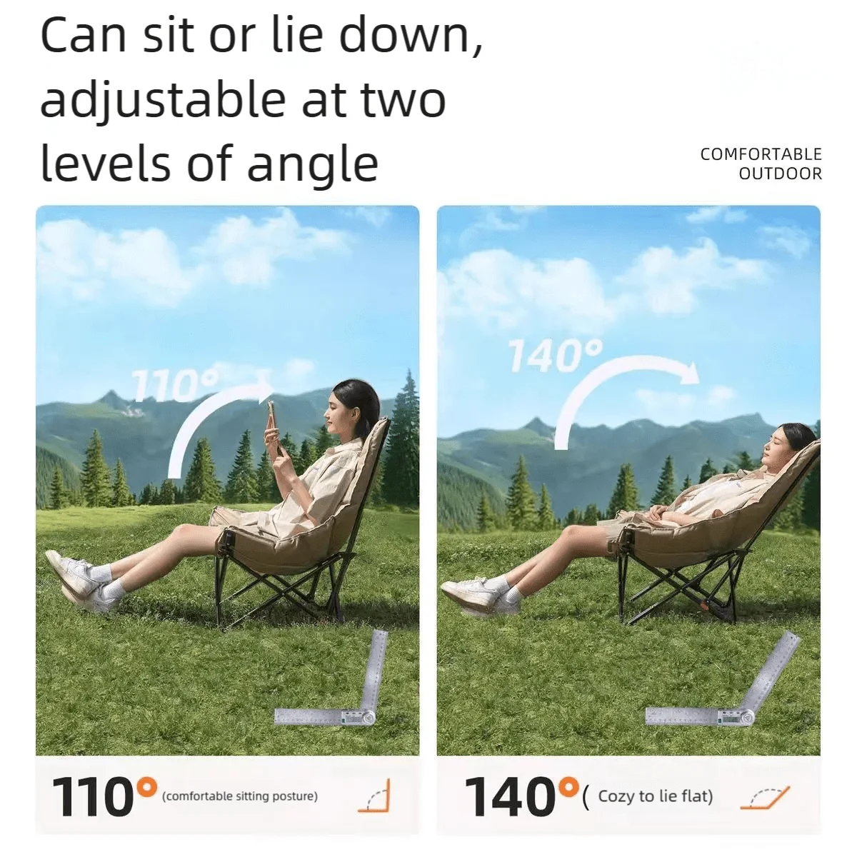 Outdoor Folding Chair, Camping Essential Chair, Folding Stool, Adjustable Angle, Padded, Extremely Comfortable, Garden Leisure Chair, Sand Difficult Chair,