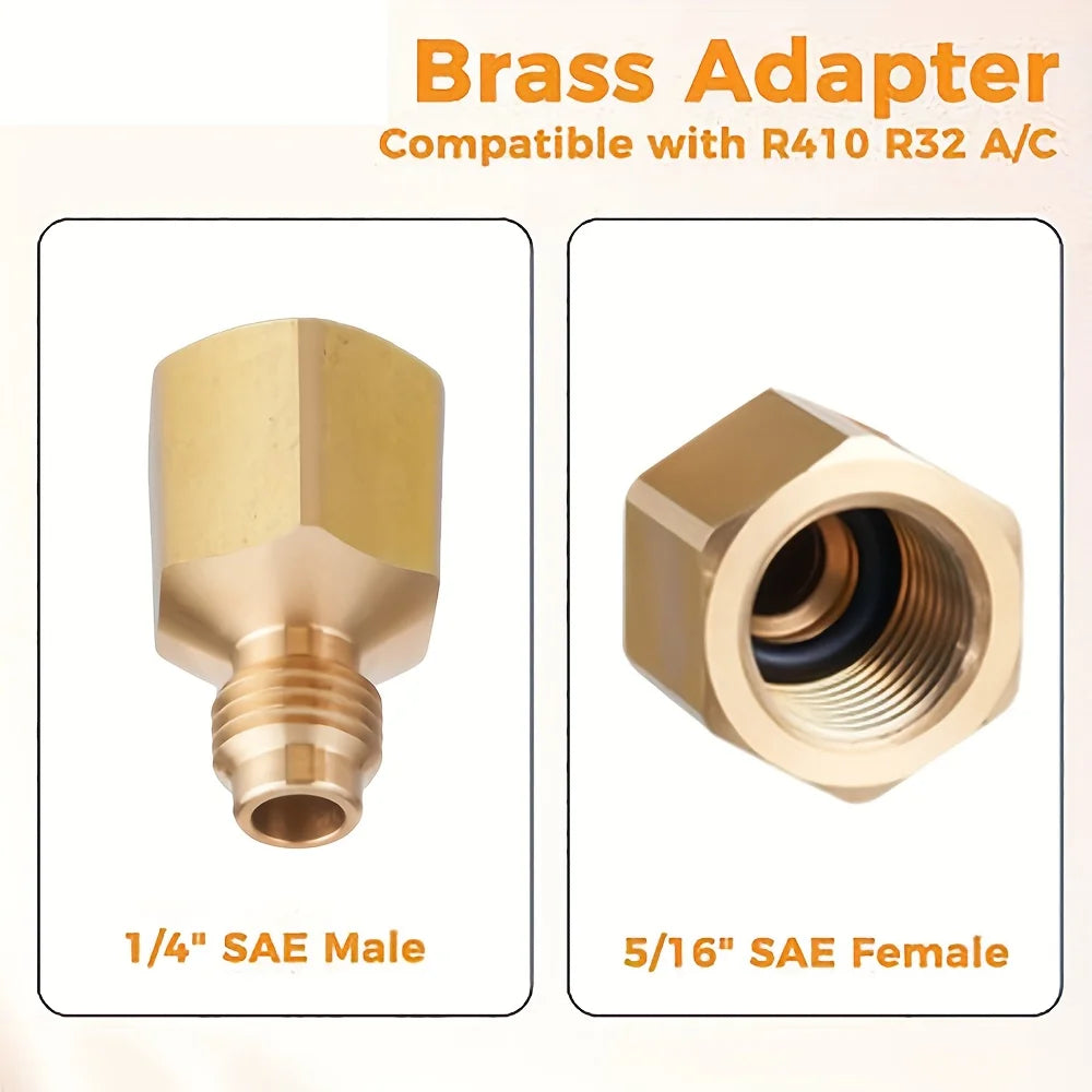 Valve Core Removal Tool for HVAC HS-1430 with SAE 1/4 and 5/16 Brass Adapter Compatible with R22 R12 R410 R32 R404 R407 R507