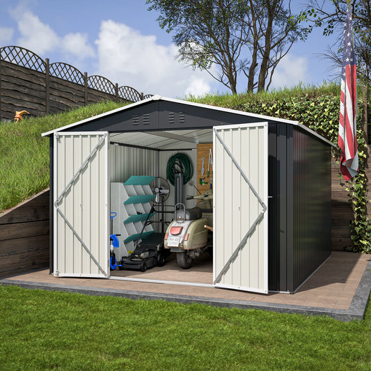 LZBEITEM Outdoor Metal Storage Shed With Lockable Doors