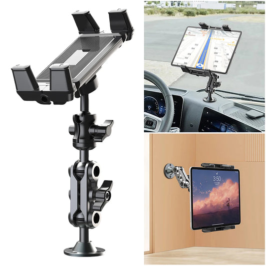 Heavy Duty Tablet Holder with Screw 2-Stage Phone Stand 360 Degree Rotable Car Dashboard Phone Mount for Car Bike Boats Trucks