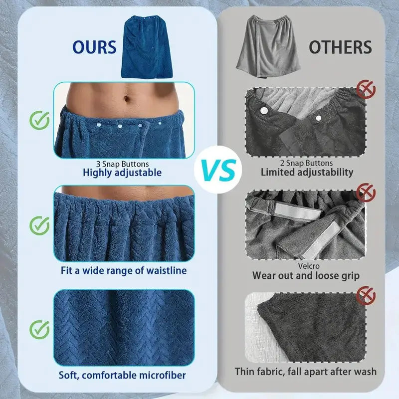 suitable for M-XXXL Men's bath skirt bath towel plus size bath skirt suitable for home, travel, steaming, spa, beach,