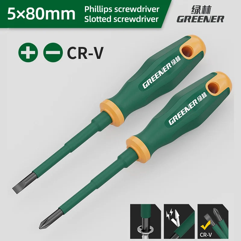 GREENERY Insulated Electrician Screwdriver Current-Isolate Phillips Flat Driver Magnetic Slotted Cross Screwdrivers for Repair