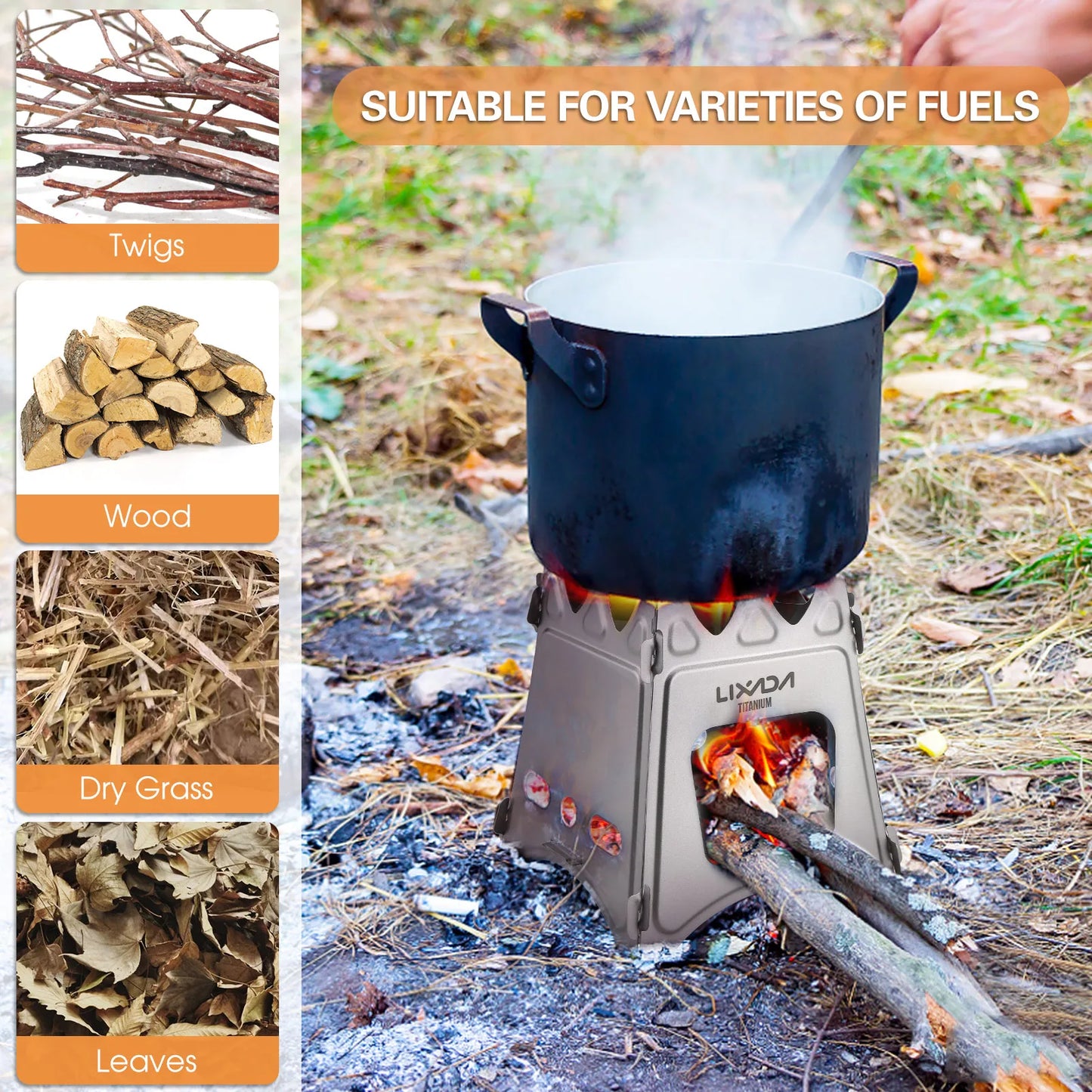 Lixada Compact Folding Titanium Wood Stove for Outdoor Camping Cooking Picnic Wood Burner camping accessories and equipment