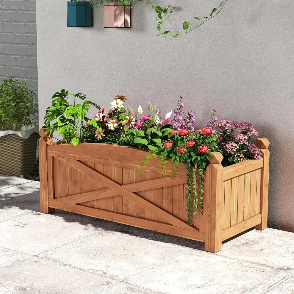 Wooden Raised Garden Bed Elevated Planter Box with Drainage Holes for Outdoor Flowers Vegetables Fruits Patio Yard