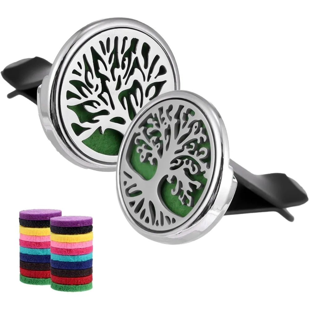car air freshener diffuser vent clips - aromatherapy essential oil diffuser tree of life car clip with 20 refill pads, gift for