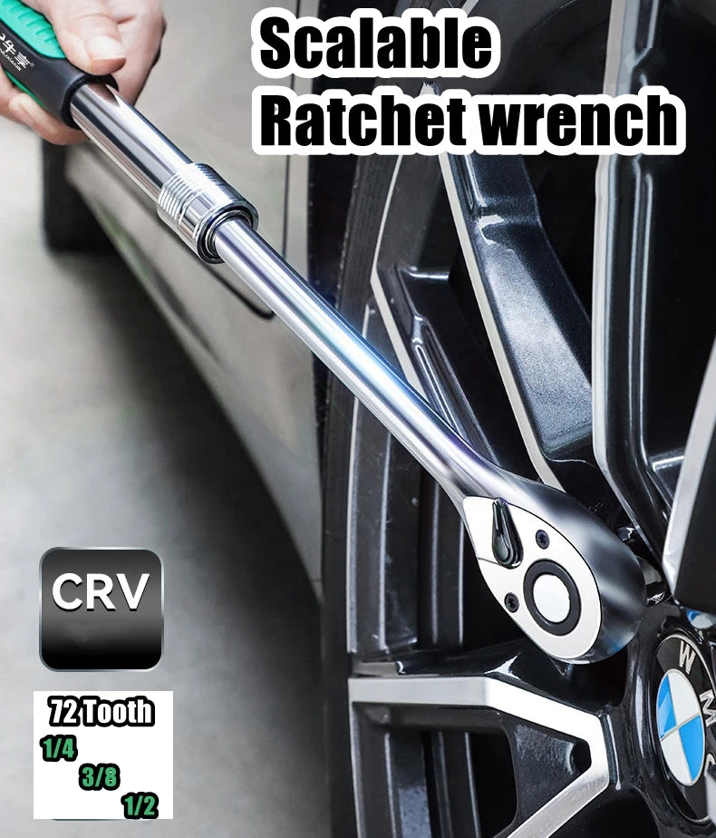 Telescopic Socket Ratchet Wrench for Automotive Repair Adjustable Head Ratchet Set 72 Tooth Quick Release Wrench Manual Tool