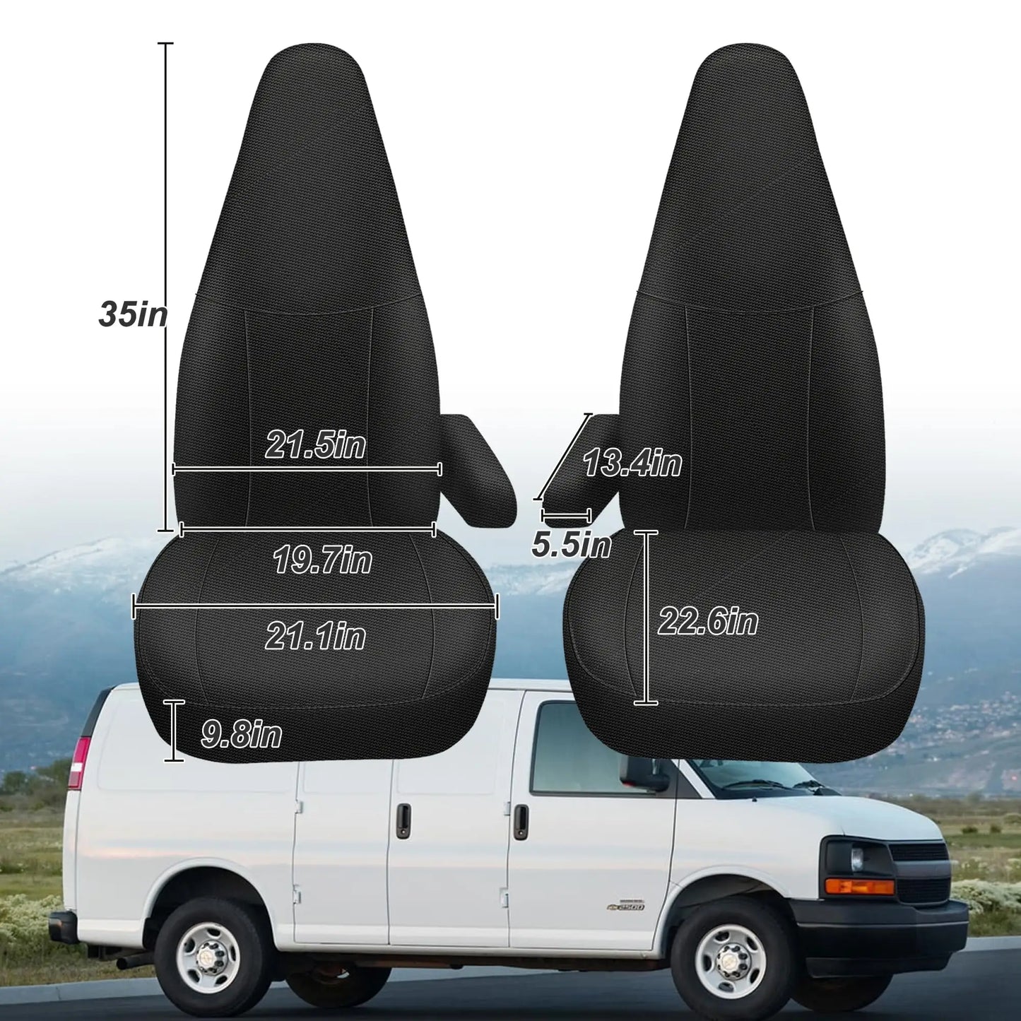600D Heavy Duty Seat Covers for Chevy Express 2010-2025 Front Bucket Seats, Durable Oxford Protective Covers with Handle Access,