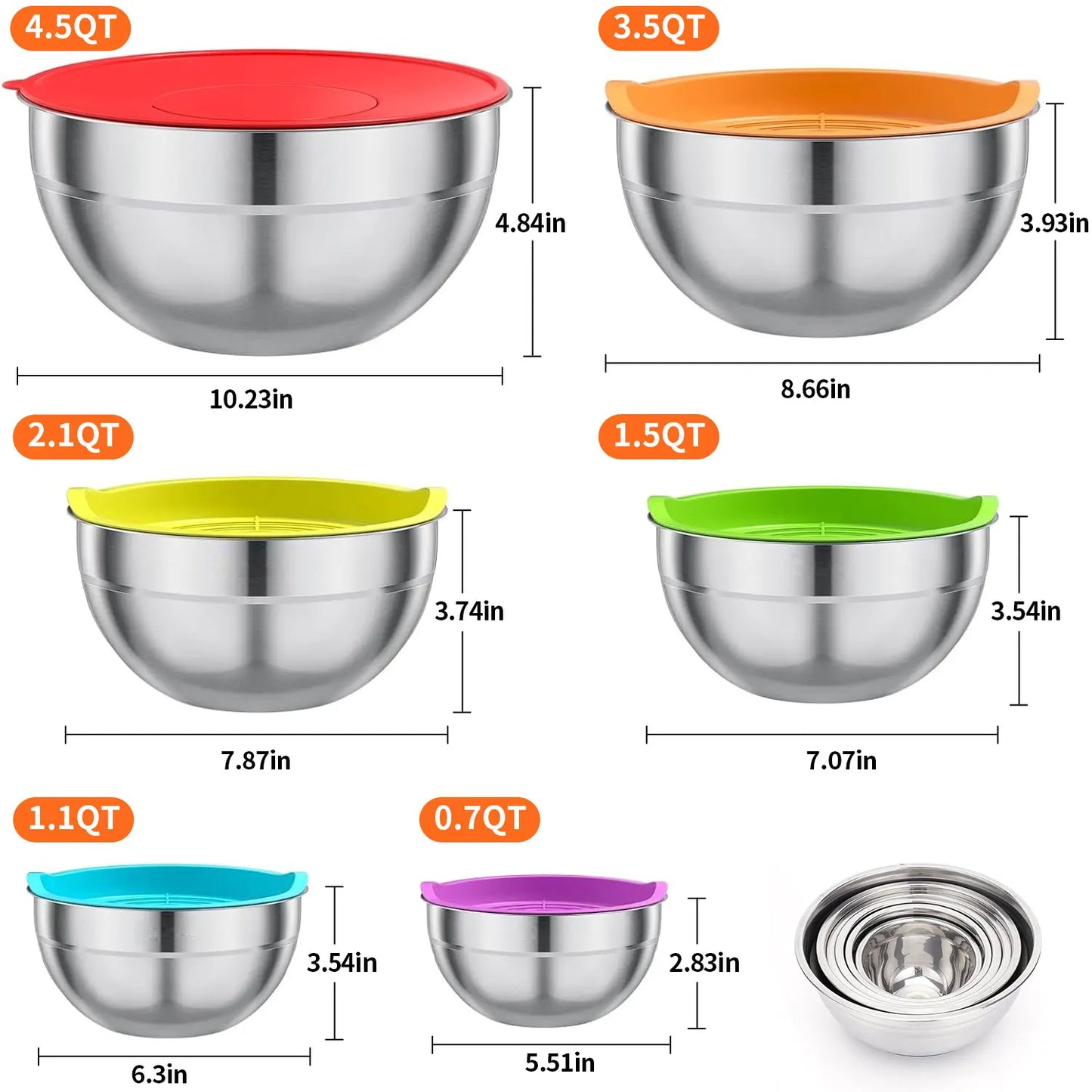 29 Piece Stainless Steel Mixing Bowl Set - Various Sizes Premium Kitchen Essentials for Mixing and Serving Non Slip