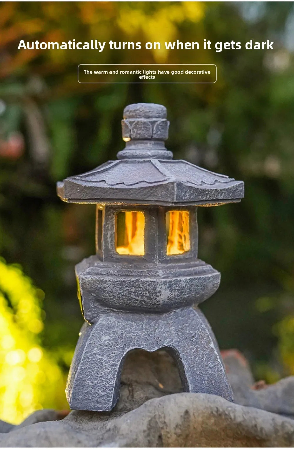 Solar Powered Lamp Garden Accessories Oriental Stone Pagoda Sculpture Zen Palace Lantern Outdoor Light Garden Ornament
