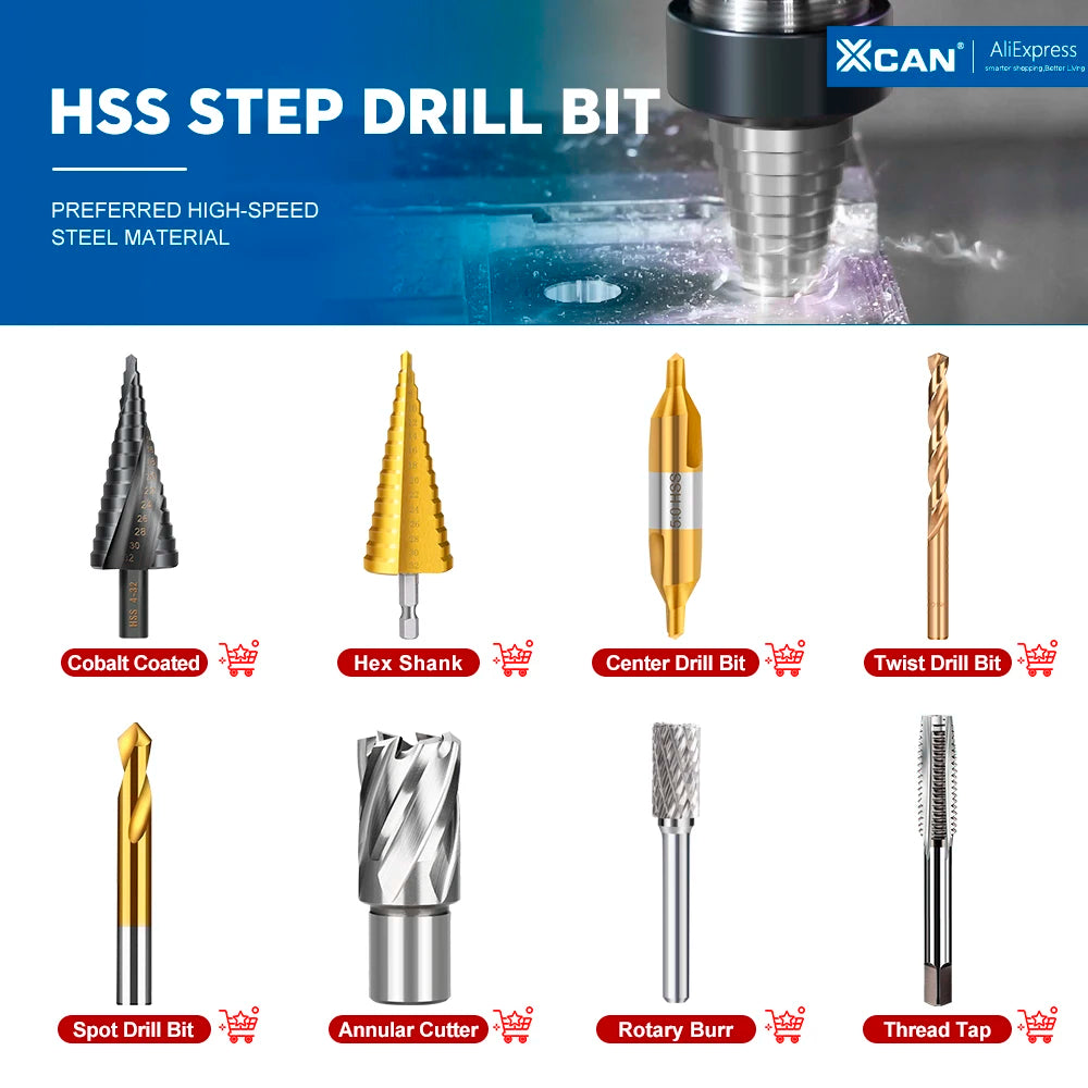 XCAN Step Drill Bit Metal Drill 4-12/20/32mm 6-30mm HSS Cobalt Step Cone Drill Bit Set Wood/Metal Hole Cutter Drilling Tool