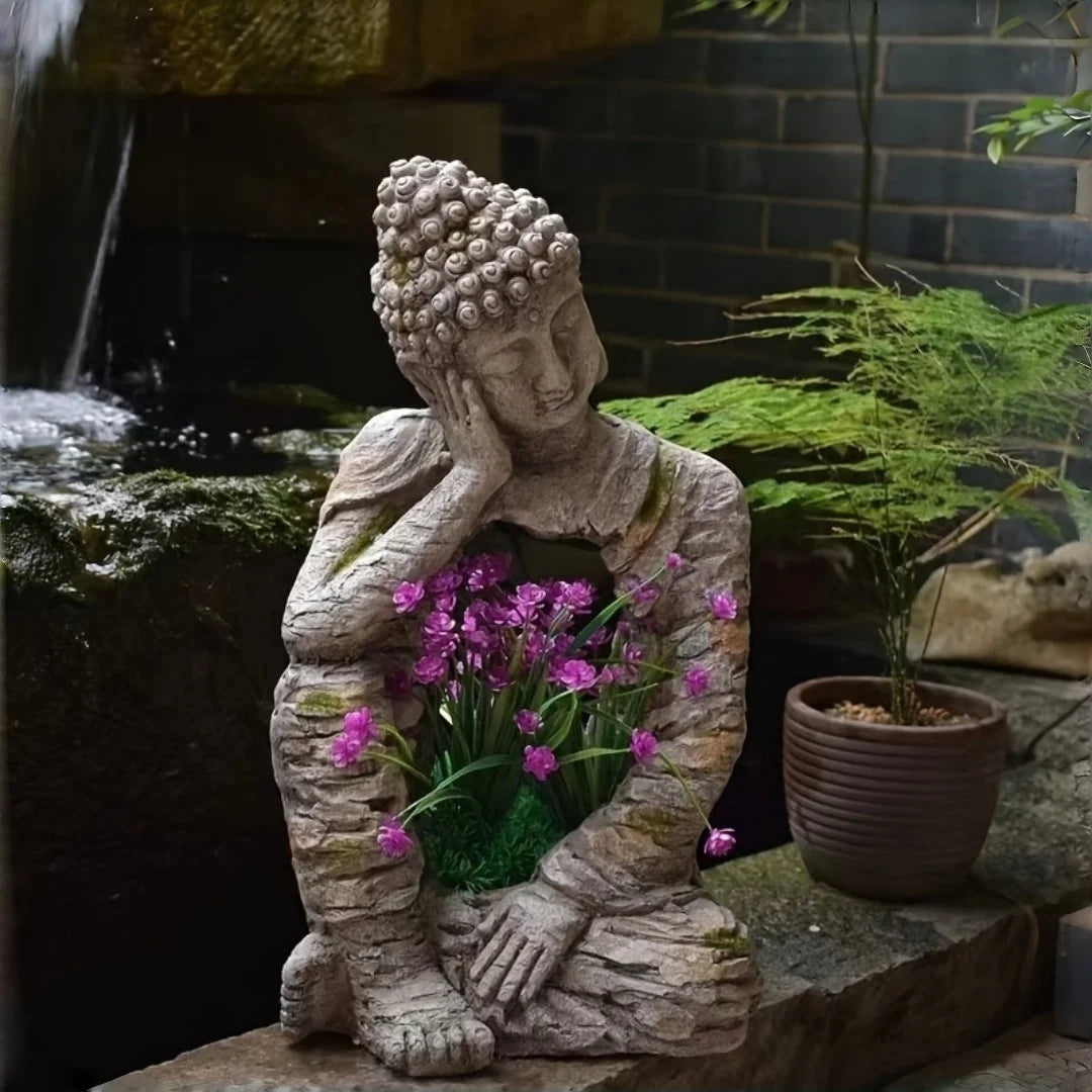 Retro Weathered Buddha Statue Zen Garden Decor Outdoor Courtyard Villa Balcony Flower Pot Decoration Tea Room Entrance Ornament