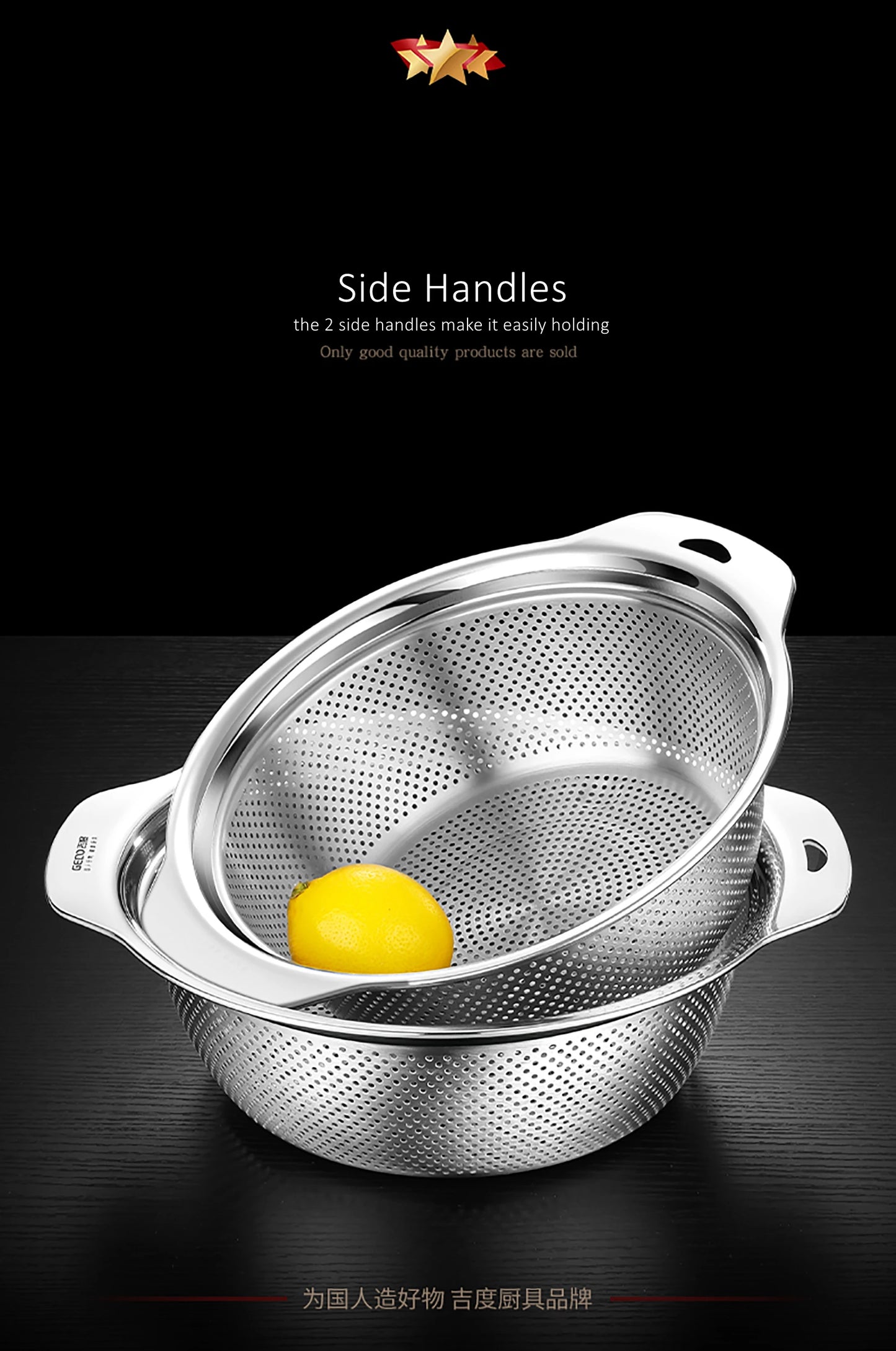 LFGB Certification 304 Stainless Steel Kitchen Washing Drainage Basin 23cm~31cm Diameter Colander with Dense Small Holes