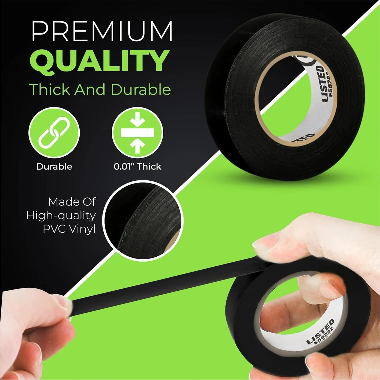 Black Electrical Tape PVC Adhesive Waterproof Tape- Professional Grade - 3/4 inch x 15ft - Vinyl Electrical Insulating Tape