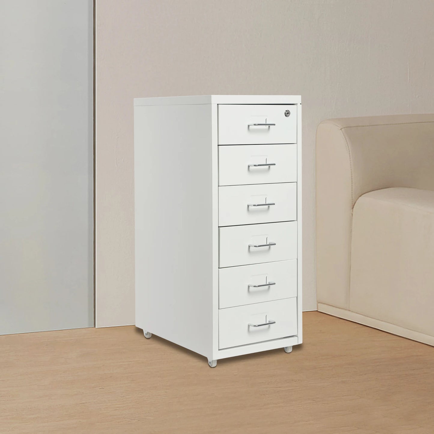 6 Drawer File Cabinet with Lock, Vertical Filing Storage Cabinets with Wheels Metal Rolling Organizer for Home Office Study