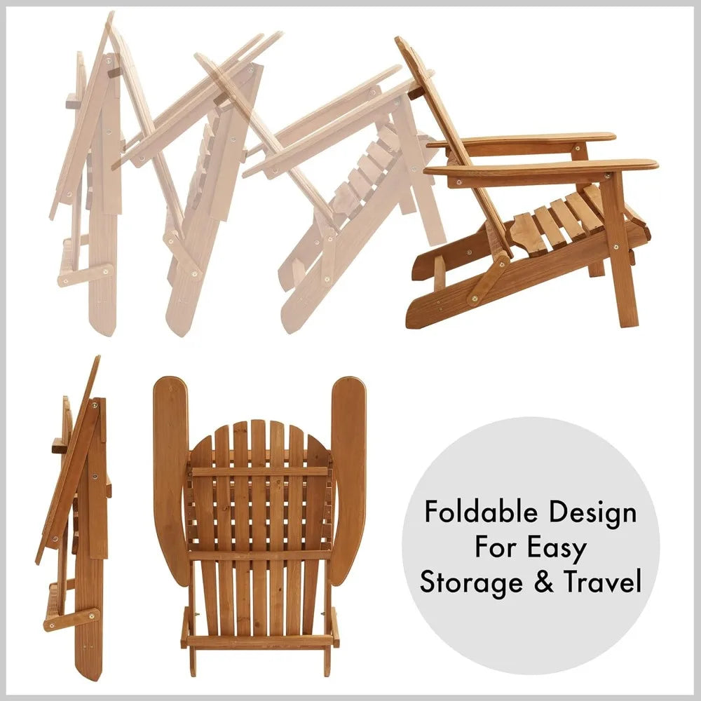 Folding Adirondack Chair Set of 2 Cedar Wood Outdoor Chairs
