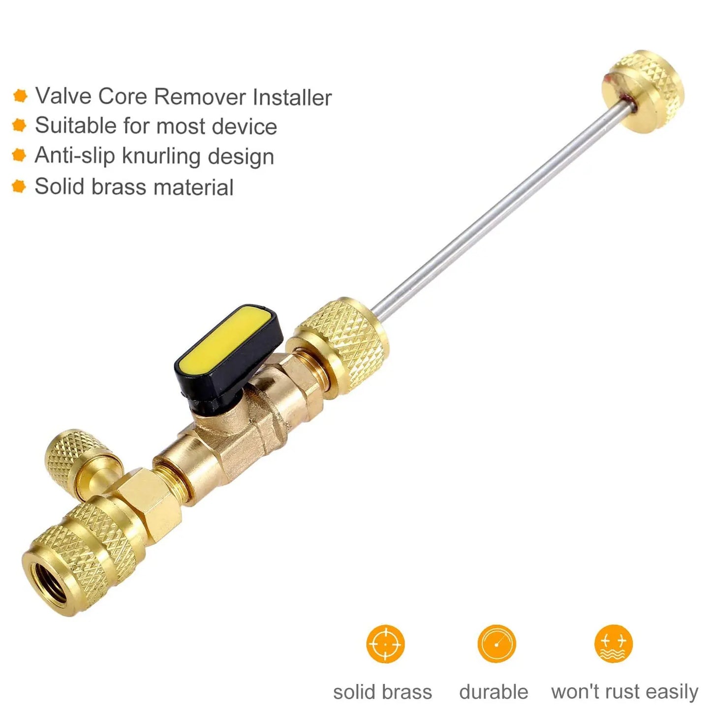 Dual Size 1/4" & 5/16" Port Valve Core Remover Installer Kit Tool with 10PCS 5v1 Valve Cores and Double Head for Refrigerant
