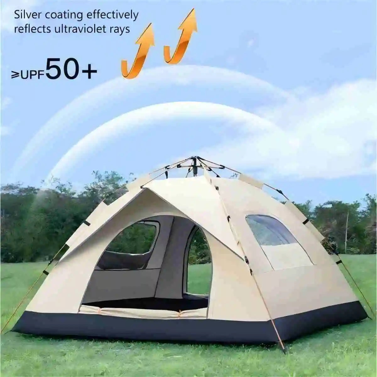 Outdoor Sunshade Camping Tent With Dual Doors And Windows