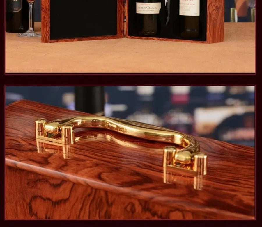 Double Leather Box Wine Bottle Box Luxury Handle Wooden Wine Box Organizer Gift Wood Wine Holder for Red Wine Champagne