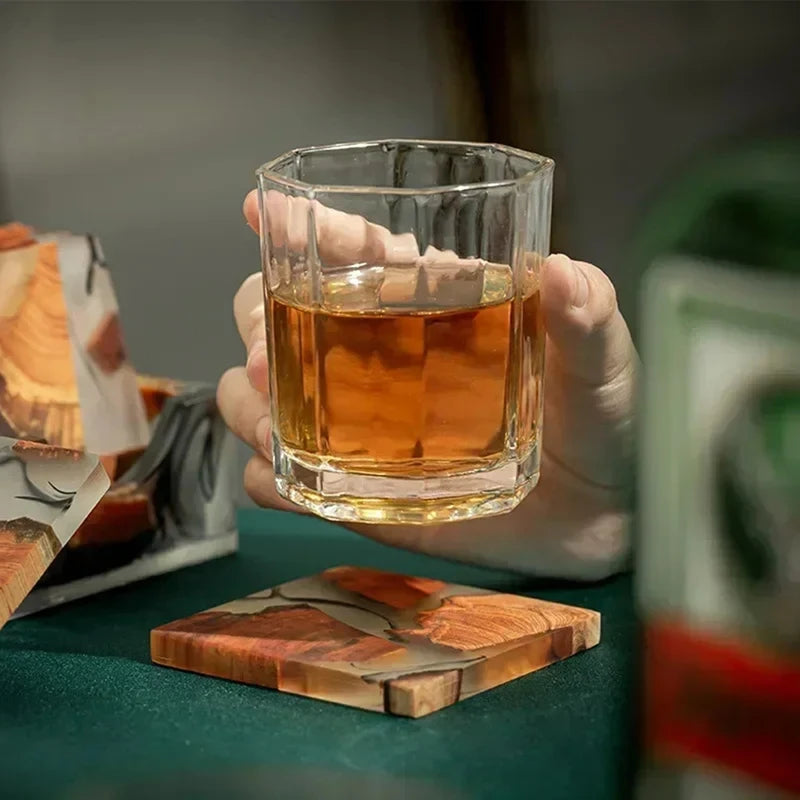 Wood Coasters Set With Epoxy Resin - Modern Coasters With Holder For Drinks, Includes 6 Coasters And Holder