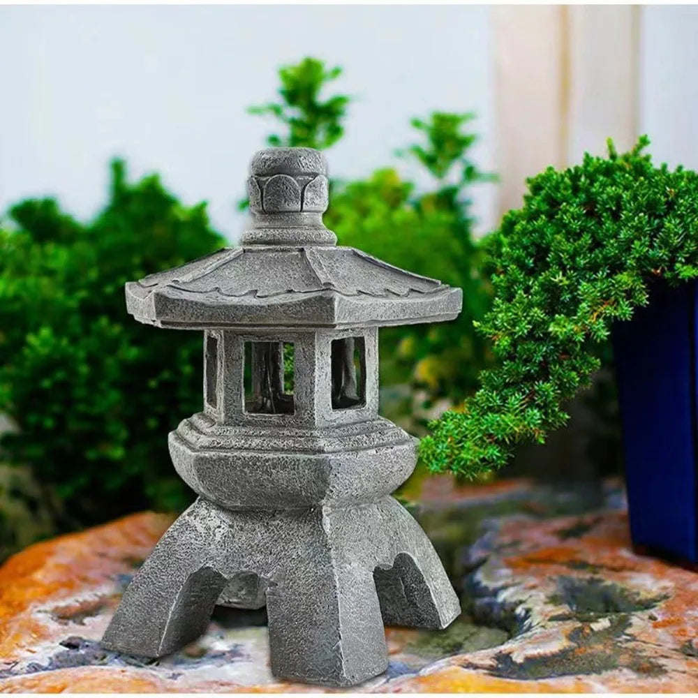 Solar Powered Lamp Garden Accessories Oriental Stone Pagoda Sculpture Zen Palace Lantern Outdoor Light Garden Ornament
