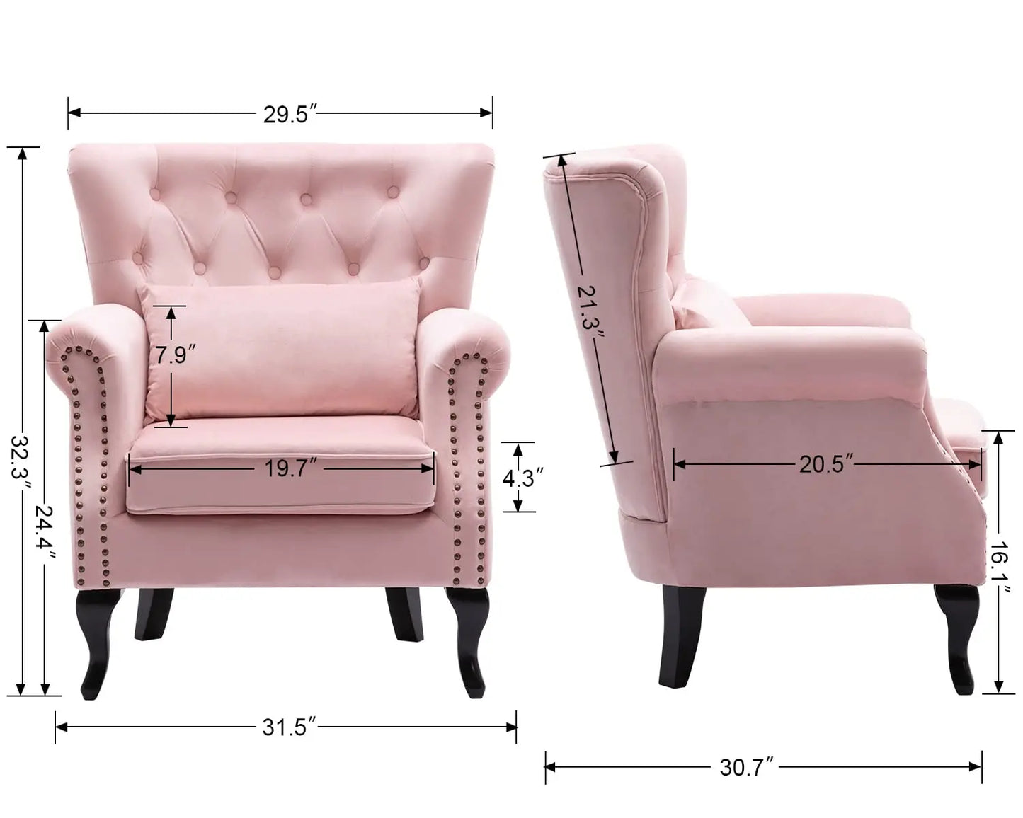 Mid Century Modern Accent Chair Upholstered Armchair Comfy Velvet Fabric Single Sofa with Tufted Wingback for Small, Customized