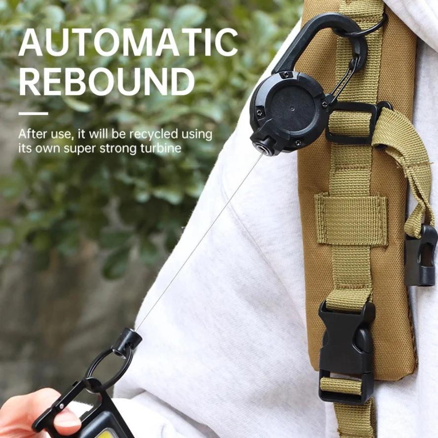 Retractable Heavy Duty Pull Reel Carabiner Key Chains Strong Steel Wire Rope Buckle Spring Key Ring Outdoor Sporty Keychain Tool
