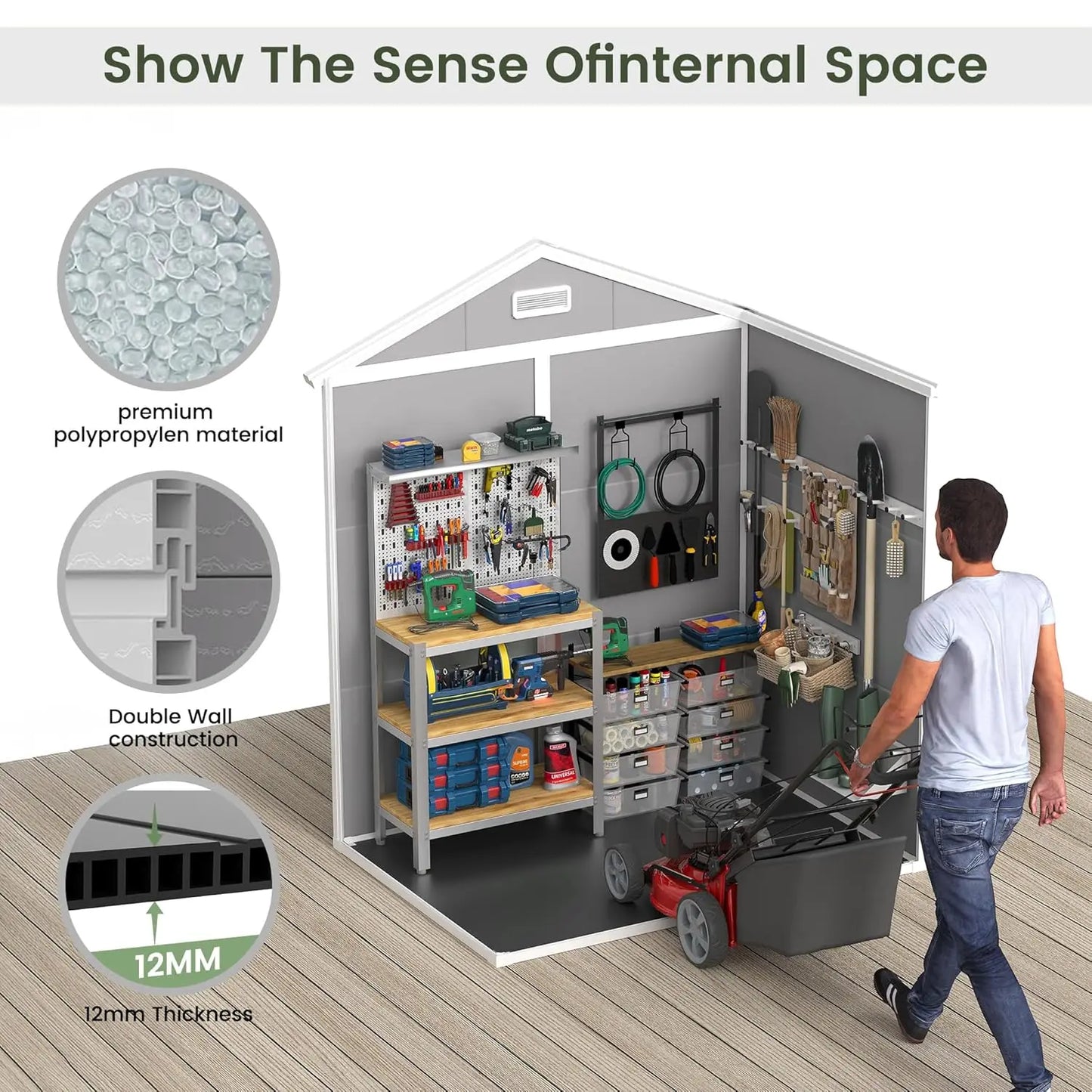 Outdoor Storage Shed with Floor, 6x4.5 FT Lockable Plastic Tool Shed with Ventilation, Waterproof Resin Garden Sheds, Custom